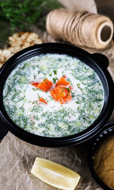 Okroshka with salmon